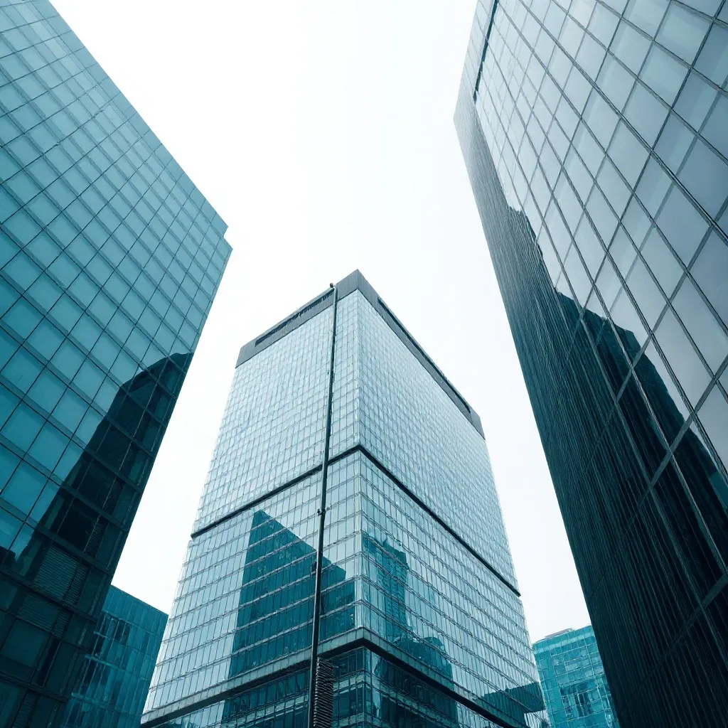 A high-angle professional photograph of a modern financial d